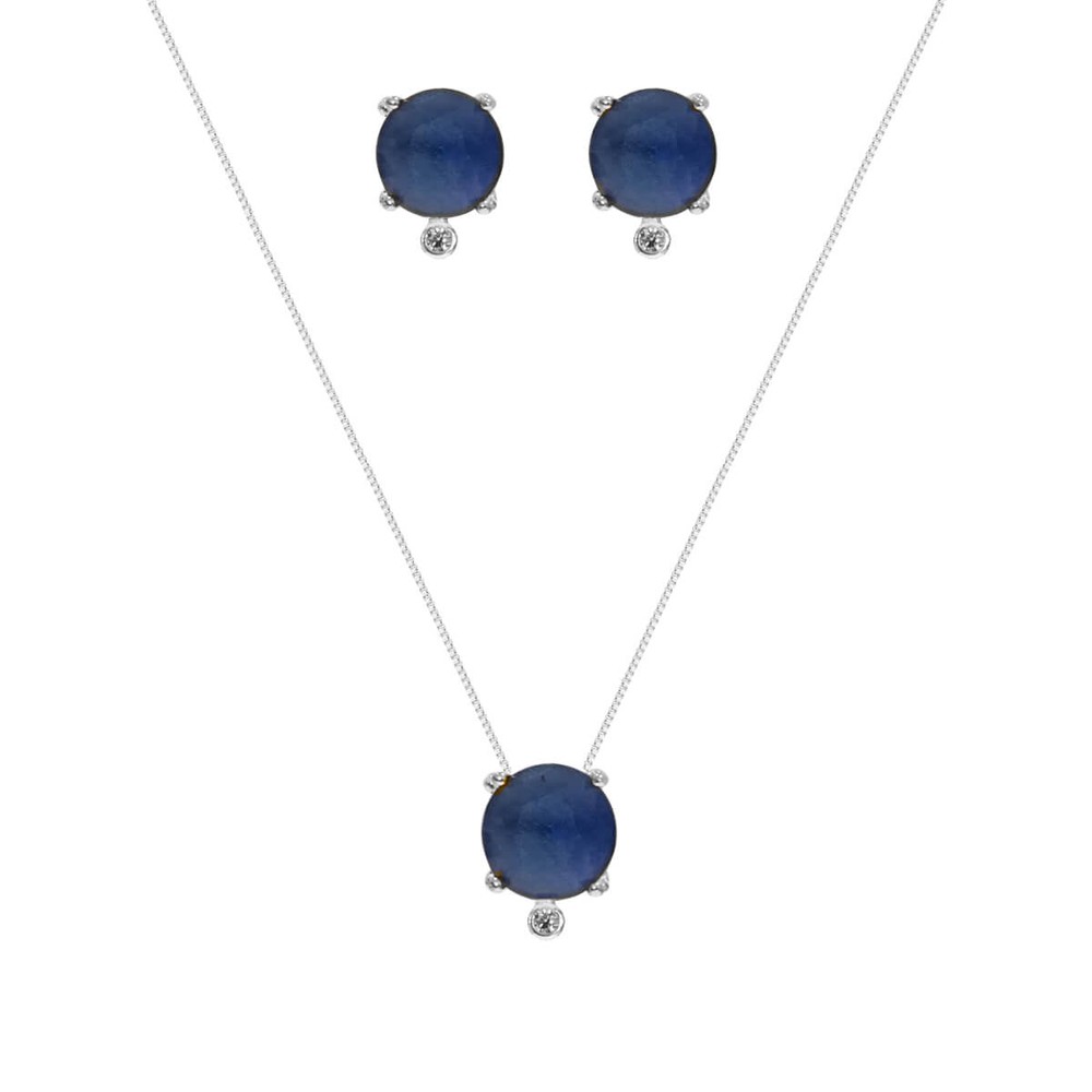 Imagem do produto Conjunto Sparkle Azul Safira com Ponto de Luz Folheado a Ródio