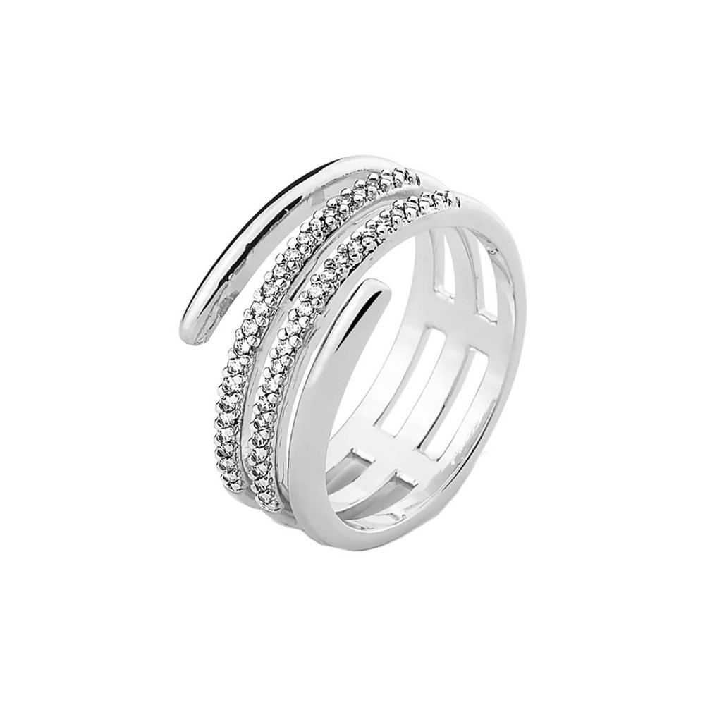 Imagem do produto Anel Brillantring Espiral Aro Largo Cravejado de Zircônias Prata 925