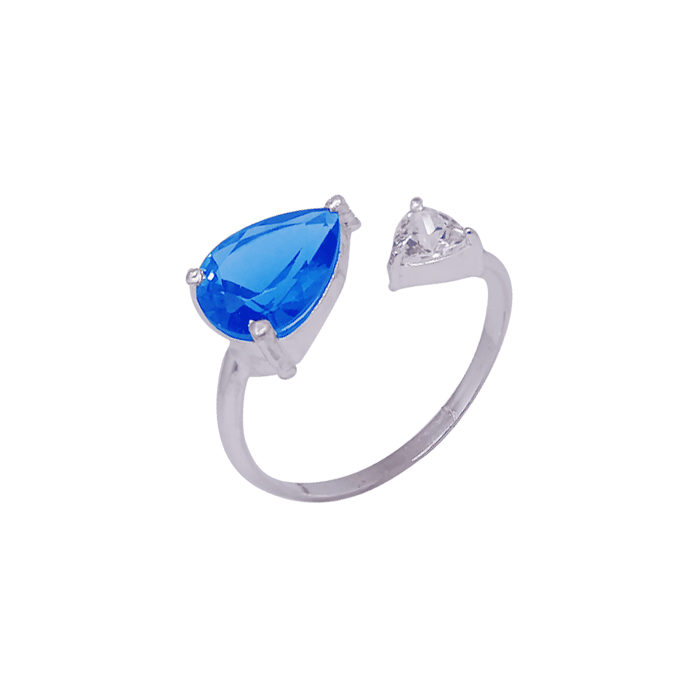 Imagem do produto Anel Paradise Cravejado de Zircônias Aro Vazado com Cristal Azul Prata 925 Folheado a Ródio