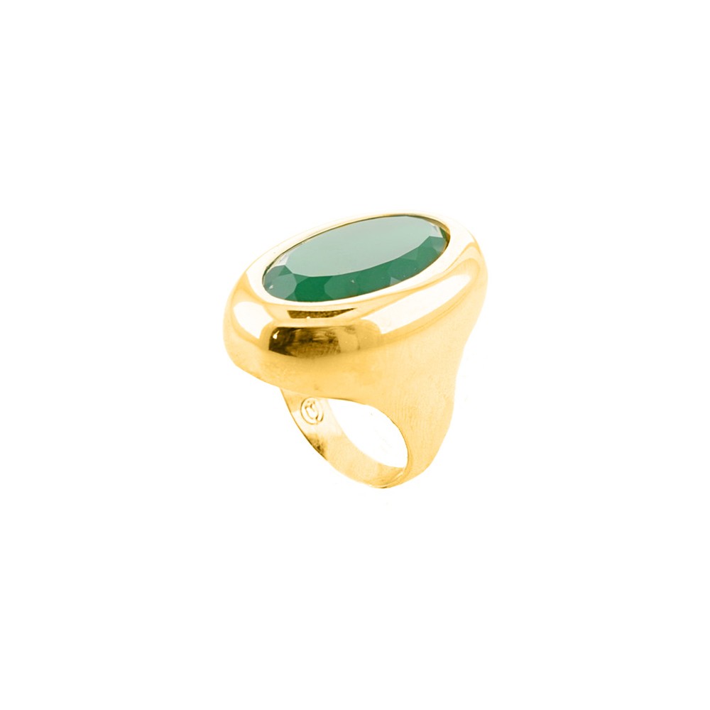 Imagem do produto Anel Oval Grande com Jade Verde Folheado a Ouro 18k