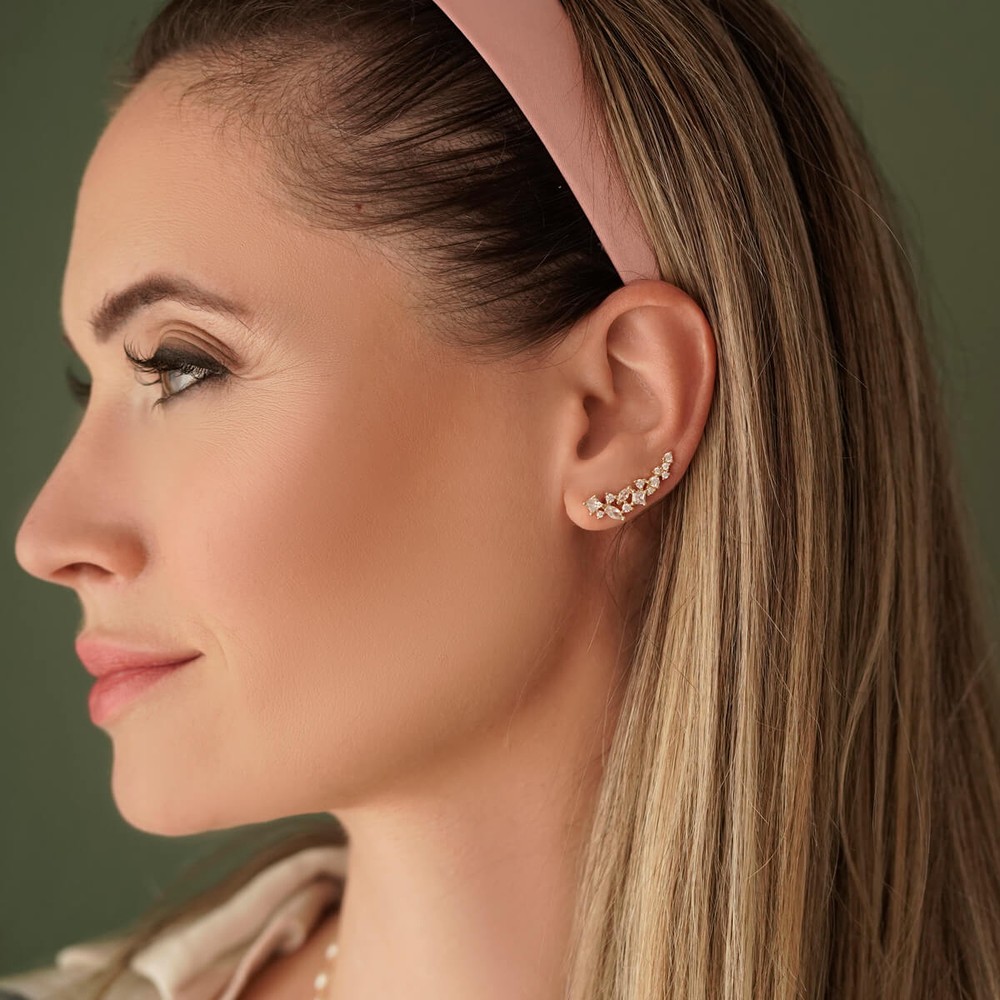 Imagem do produto Brinco Stelle Ear Cuff com Cristais Irregulares Folheado a Ouro 18K
