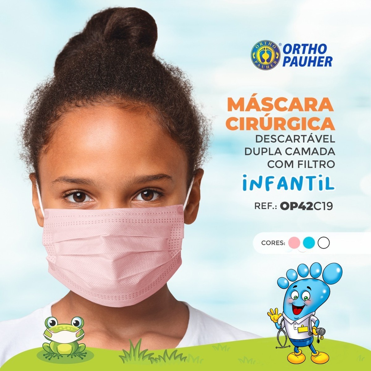 Foto do produto Máscara Cirúrgica Infantil Descartável Dupla Camada Com Filtro Caixa Com 50 Unid. OrthoPauher