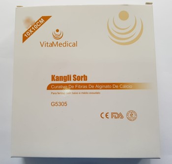 Curativo de fibras de alginato de cálcio- 10cm x 10cm - Kangli Sorb - Vitamedical