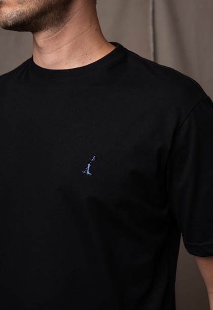 Camiseta Masculina Lisa Preto Logo Azul