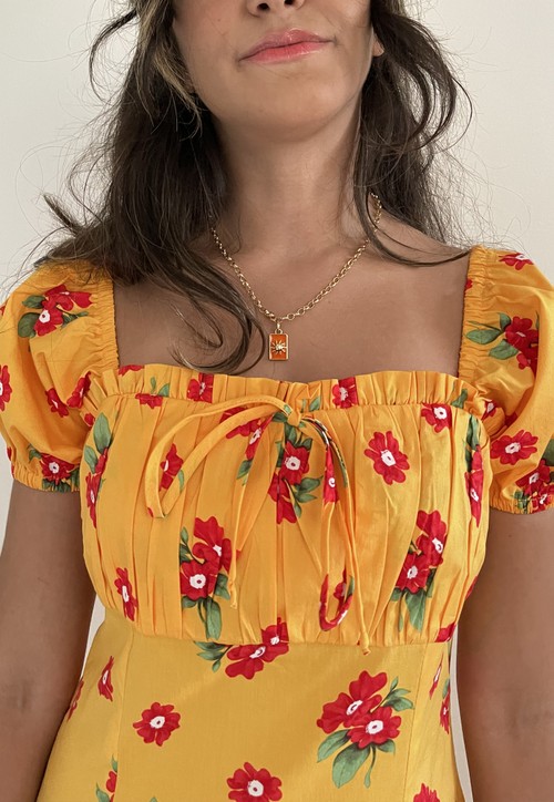 BLISS vestido curto - floral mostarda