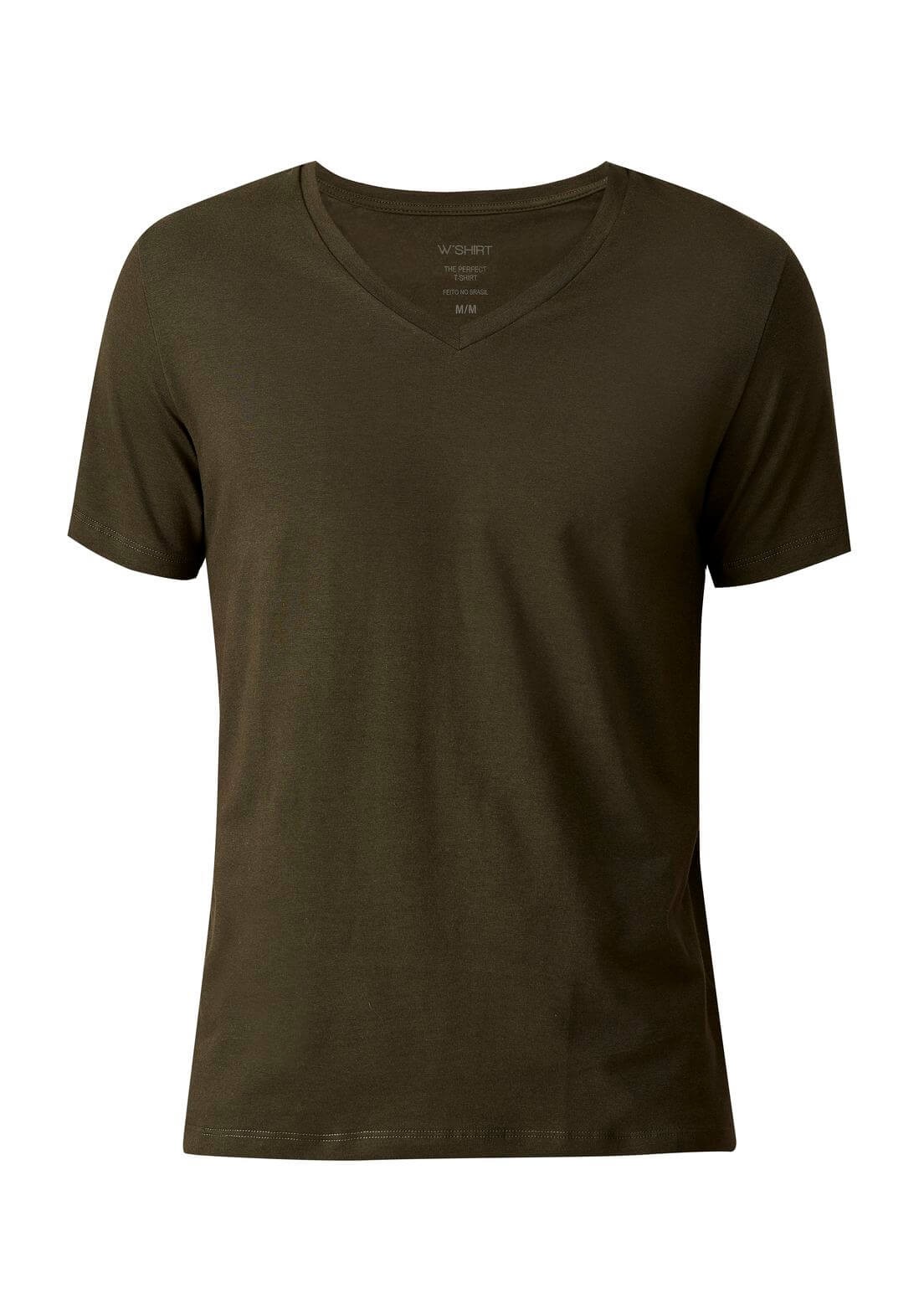 Camiseta Básica Algodão Premium Gola V Verde Militar