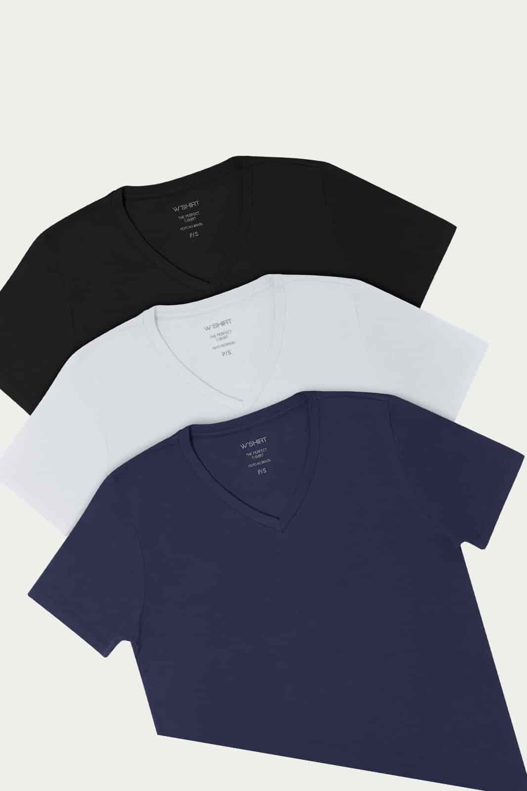 Kit 1 - Camiseta Básica Algodão Premium Gola V 3 cores