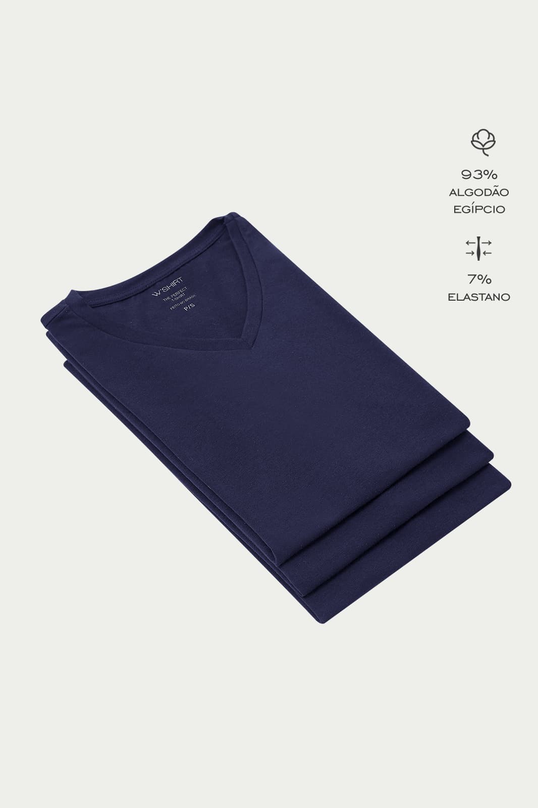 Kit Camiseta Básica Algodão Egípcio Gola V Azul Marinho