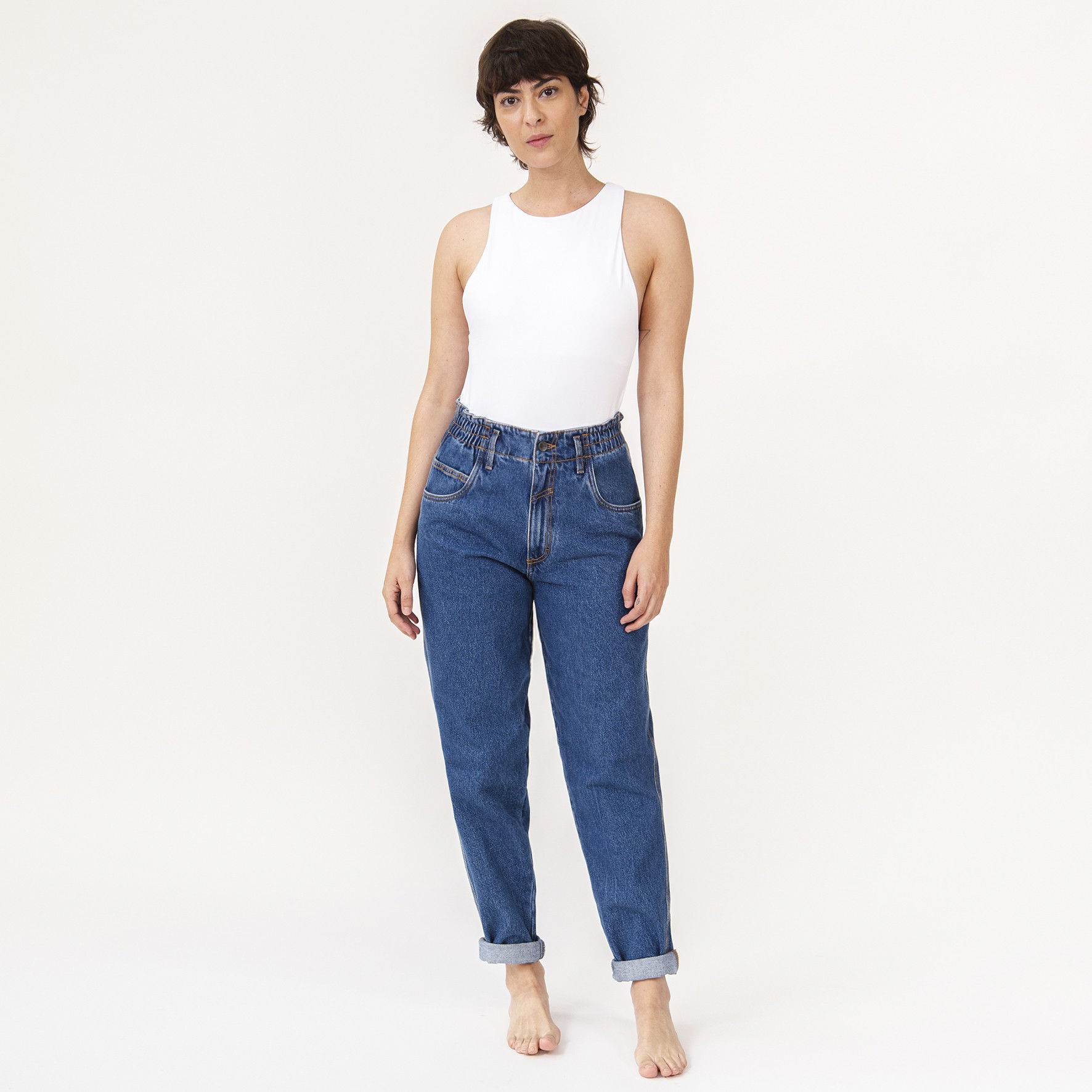 Baggy Jeans com Elástico | Rita Azul Índigo